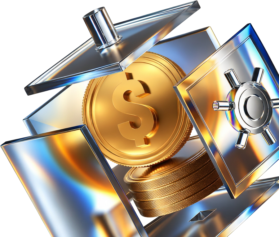 Chrome safe filled with gold coins