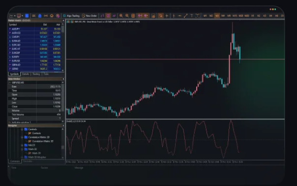 MetaTrader desktop platform with live charts and market watch